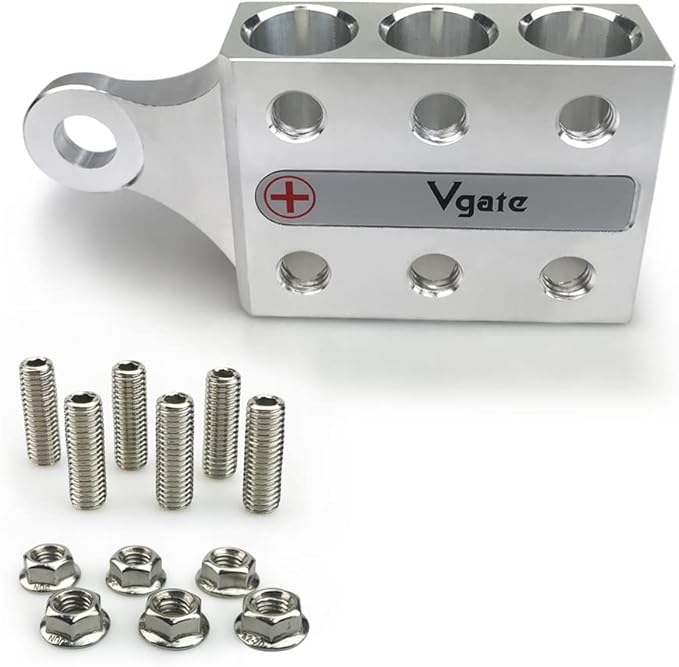 Vgate 12-Way Post Terminal Distribution Block Bus Bar, 8AWG up to 4/0(XL) AWG Gauge, for Lithium or AGM Lead Acid Battery with Bolt Down Ends or Threaded Studs, M10 or 3/8”-16