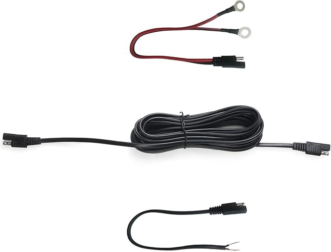 Sunway Solar 16FT Battery Charger Extension Cable SAE Connectors with Ring Terminal and Bare Strip Wire Adapter Quick Connect for 12V Battery Trickle Charger and Maintainer,and 12 Volt Solar Panel