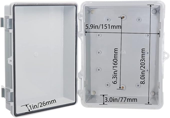 Waterproof Outdoor Electrical Box Junction Box Weatherproof IP67 ABS Plastic Enclosure Switch Router Project Box with Mounting Plate with Wall Bracket 2 Cable Glands Grey 8.7"x6.7"x4.3" 2PCS