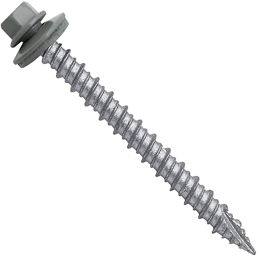 Metal ROOFING SCREWS: (250) 10 x 2" Light GrayHex Head Sheet Metal Roof Screw. Self starting metal to wood siding screws. EPDM washer. Colored head