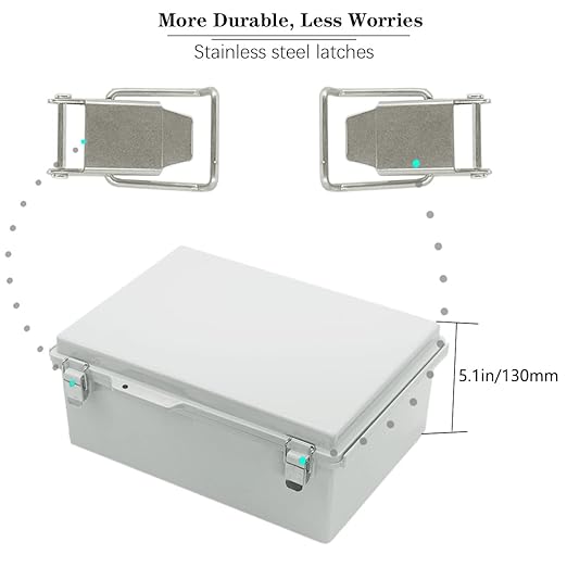 Zulkit Junction Box ABS Plastic Dustproof Waterproof IP67 Electrical Boxes Hinged Shell Outdoor Universal Project Enclosure Grey, Stainless Steel Buckles 15 x 11 x 5.1 Inch