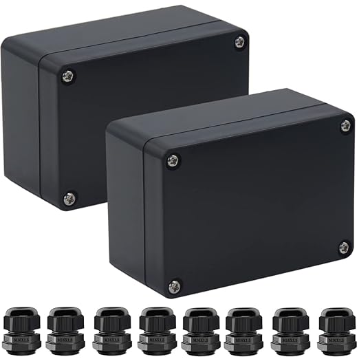 2 Packs Junction Box IP65 Waterproof ABS Plastic Electrical Project Case Power Junction Boxes, Project Box with 8 PCS M16 Cable Glands 3.94x2.68x1.97 inch(100x 68 x50 mm)