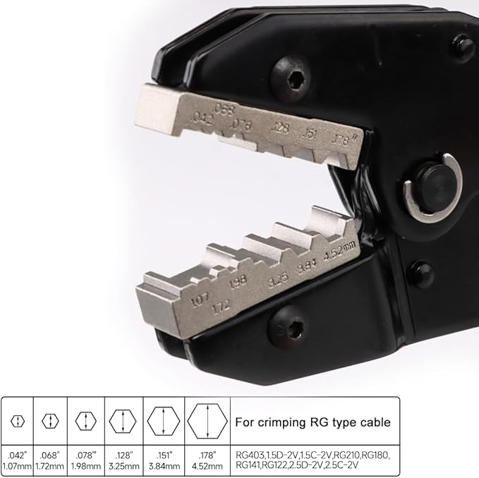 Coaxial Crimping Tool for RG Type Cable -RG122,141,180,210,403, BNC 1.5C-2V,1.5D-2V,2.5C-2V,2.5D-2V Connectors (CRIPMER L5 WG)