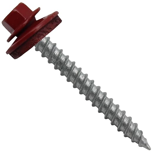 Metal Roofing Screws: (250)12 x 2" Colonial RED Hex Sheet Metal Roof Screw. Sharp Point Metal to Wood siding Screws. 5/8" EPDM Washer
