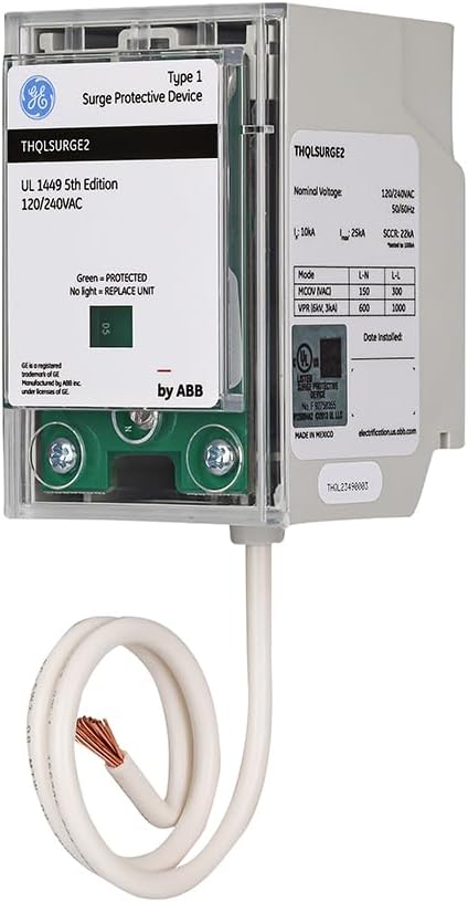 ABB THQLSURGE2 Type 1 Surge Protective Device • Whole House Protector • 120/240 VAC 25kA • Pigtail Connection • Breaker Panel Surge Protection • LED Indicator
