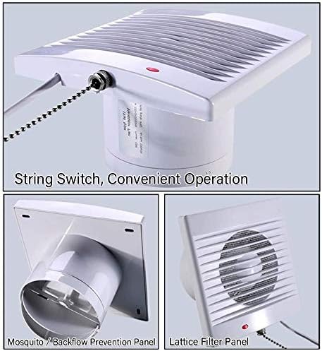 SAILFLO 6 Inch Wall-Mounted Exhaust Fan, 18W Ventilation Extractor with Anti-backflow Check Valve Chain Switch for Window Duct Glass Grow Tent Bathroom Vents - 8"×8" Grid Panel - Small Size