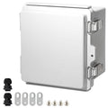 MAKERELE Small Waterproof Electrical Box Outdoor IP67 ABS Plastic Enclosure with Mounting Plate,Hinged Grey Cover,Wall Bracket,Stainless Steel Buckle and 1/4" NPT*2 (5.9"×3.9"×2.7")