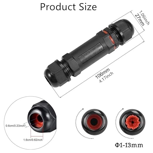 Cable Connector Waterproof IP68 3-Pole for 1-13 mm Cable Diameter, 2 Pieces Junction Box, Outdoor Underground Cable, Junction Box, Street Landscape Lights, Cable Sleeve, Connection Box