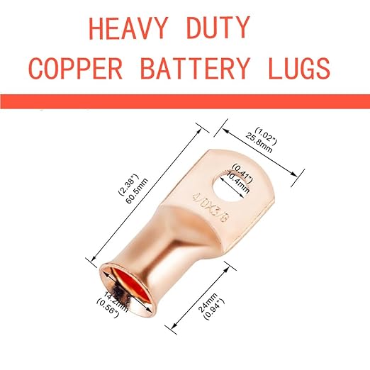 10pcs 4/0 AWG 3/8" Stud Copper Ring Terminals Battery Cable Ends Wire Lugs 4/0 Gauge Battery Cable Lugs Heavy Duty Cable Lugs Bare Copper Eyelets Tubular Ring Terminal Connectors