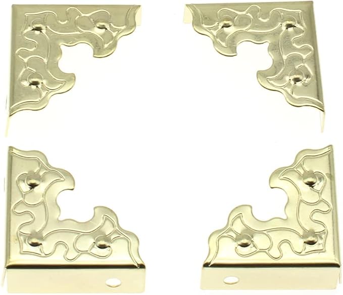 24 Pcs Vintage Corner Protectors Antique Triangle Guard Metal Edge Guard Box Wooden Jewelry Gift Box Cabinet Three Sides Full Encase Desk Edge Corner Guard with Mounting Screws (Golden)