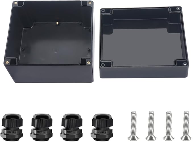 Project Box ABS Black Electrical Boxes IP67 Outdoor Waterproof box Electronic Junction Box Power Enclosure with Cable Glands for DIY Project 6.3 x 6.3 x 3.5 inch (160x160x90mm)