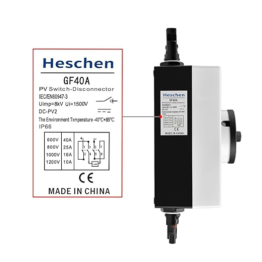 Heschen Photovoltaic DC Isolator Solar Switch, GF40, 32A 1200VDC, 4P, IP66 Solar Combiner Box, for Off/On Grid Solar Systems, Solar Panel Solar Power System RV