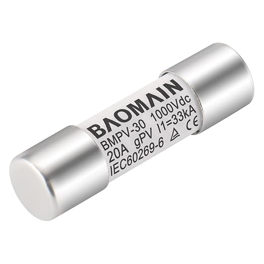 Baomain 10-Pack gPV Solar PV Fuse 20A 1000V DC, 10x38mm, 33kA Breaking Capacity, CE Listed for Photovoltaic Systems, Combiner Boxes (20 Amp.)