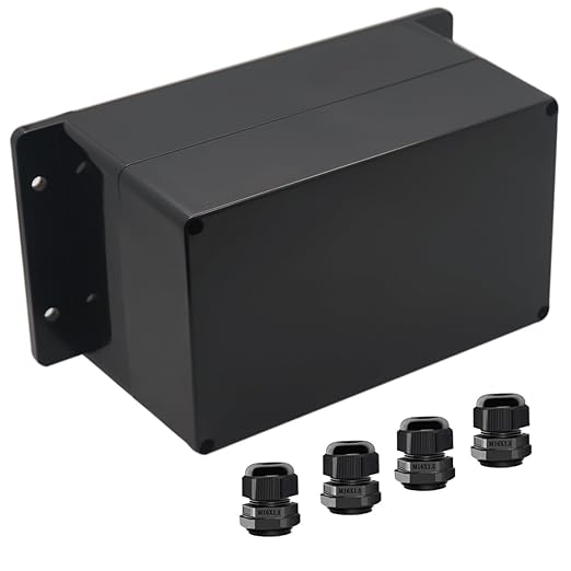 Junction Box IP65 Waterproof ABS Plastic Electrical Project Case Power Junction Boxes, Project Box with Fixed Ear Black 7.87x4.72x4.45 inch (200 x 120 x113 mm)