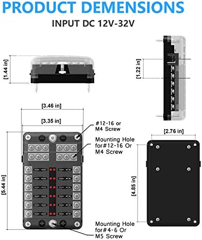 12 Way 12V Fuse Box 12Volt Blade Fuse Block, 12 Circuit W/Negative Bus Waterproof Fuse Box with LED Indicator for 12V/24V Automotive Golf Cart Truck Car Boat Marine RV Van Vehicle