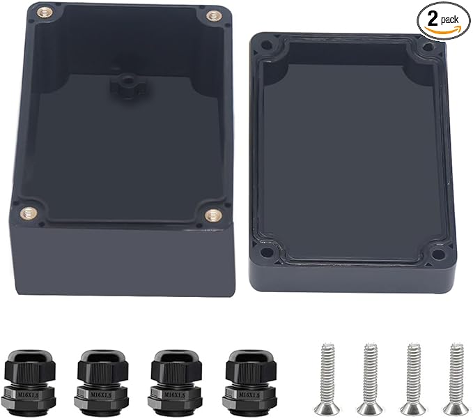 Project Box ABS Black Electrical Boxes IP67 Outdoor Waterproof Box Electronic Junction Box Power Enclosure with Cable Glands for DIY Project 3.9 x 2.7 x 2 inch (100x68x50mm)