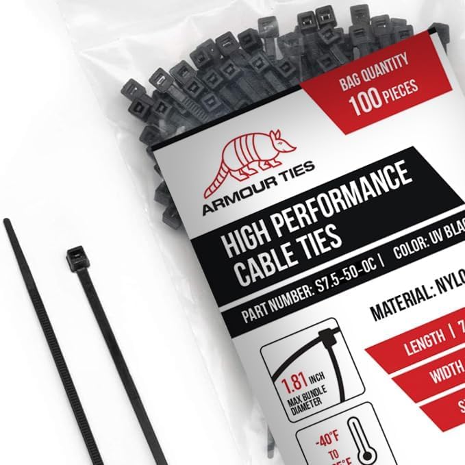 7.5-inch Black Zip Ties Heavy Duty UV Resistant Nylon Cable Ties, 50lb Tensile Strength, 1000-Pack - Durable Wire Ties, Heavy Duty Tie Strap Indoor and Outdoor Cable Management Solution by ARMOUR TIES