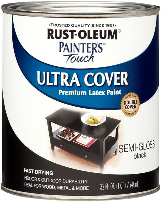 Rust-Oleum 1974502 Painter's Touch Latex Paint, Semi-Gloss Black,32 Fl Oz (Pack of 2)