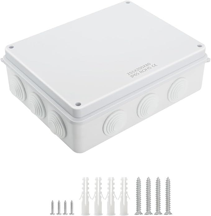 LeMotech Junction Box, ABS Plastic IP65 Waterproof and Dustproof, Universal Electrical Enclosure, Outdoor and Indoor Project Box 10 x 7.9 x 3.1 inch (255 x 200 x 80 mm)