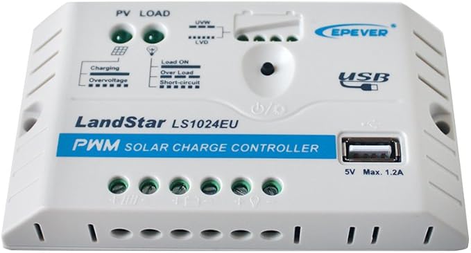 EPEVER Solar Charge Controller 10A 12V/24V Auto Work LS1024EU with USB Port 5V/1.2A Output LED Indicator for Off Grid Solar Panel Battery Charging System (LS1024EU)