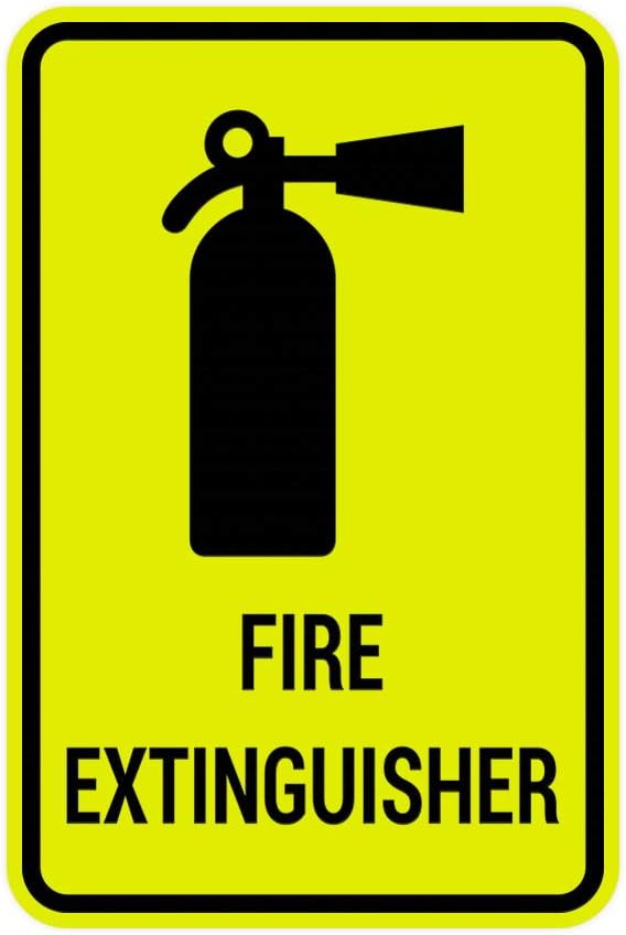 Signs ByLITA Portrait Round Fire Extinguisher Sign with Adhesive Tape, Mounts On Any Flat Surface (Yellow/Black) - Small