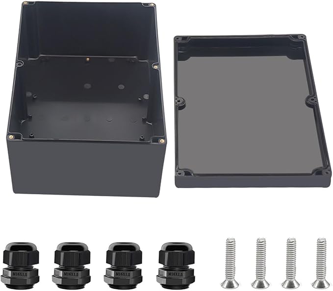 Project Box ABS Black Electrical Boxes IP67 Outdoor Waterproof box Electronic Junction Box Power Enclosure with Cable Glands for DIY Project 11.4 x 8.3 x 3.9 inch (290x190x100mm)