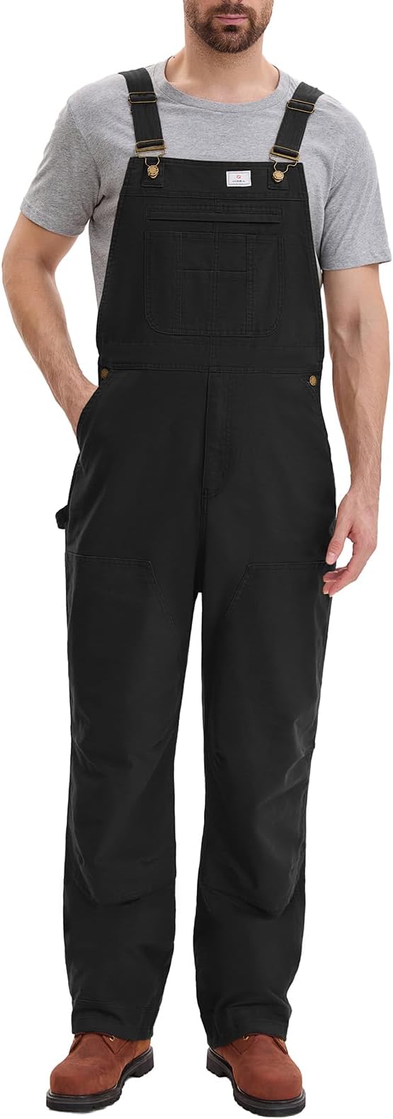 HISEA Flex Canvas Overalls for Men, Bib Work Double Knee Stretch Overall, Relaxed Fit Lightweight Workwear with Pockets