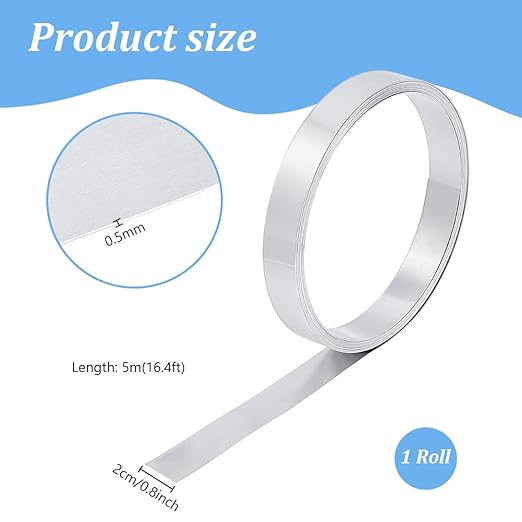 PH PandaHall 196" x 0.7" Aluminum Flashing, 0.5mm Aluminum Strip Metal Sheet Aluminum Bezel Strip Metal Foil Roll Sheet Strip Roof Panels Foil Strips Flat Wire for DIY Craft Sealing Door Window Garden