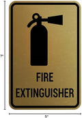 Signs ByLITA Portrait Round Fire Extinguisher Sign with Adhesive Tape, Mounts On Any Flat Surface (Brushed Gold) - Medium (5 Pack)