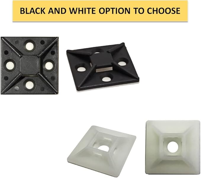 Kable Kontrol Zip Tie Mounts, 3/4” Sq, Natural White, 100 Pcs, Adhesive Backed Multi-Purpose Mounting Squares Nylon Cable Tie Wrap Anchor Pads for Cable Management