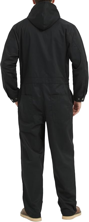 Mens Cotton Blend Long Sleeve Coverall Multi Pockets Zip Overall Mechanic Work Jumpsuit with Hood