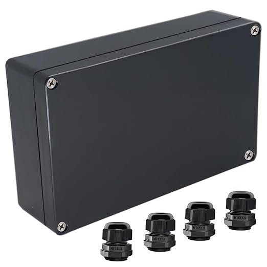Junction Box IP65 Waterproof ABS Plastic Electrical Project Case Power Junction Boxes, Project Box with 4 PCS M16 Cable Glands 7.87x4.72x2.2 inch (200 x 120 x56 mm)