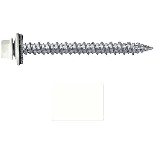 Metal ROOFING SCREWS: (250) 10 x 2" Bone White Hex Head Sheet Metal Roof Screw. Self starting metal to wood siding screws. EPDM washer. Colored head