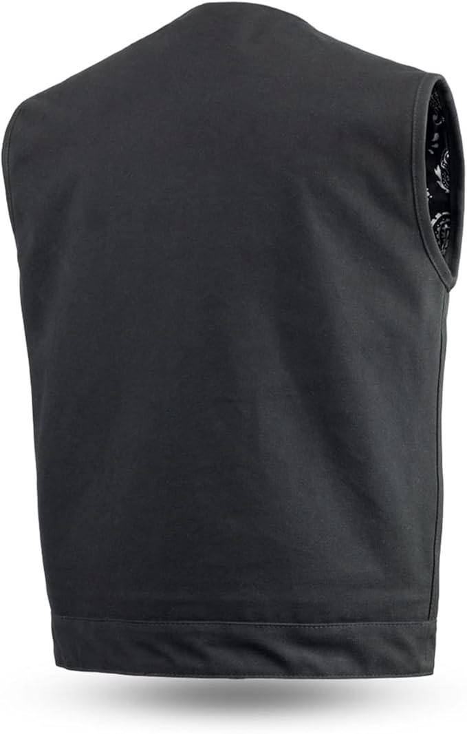 First Mfg Co - Men's Motorcycle Biker Riding Black Canvas Vest