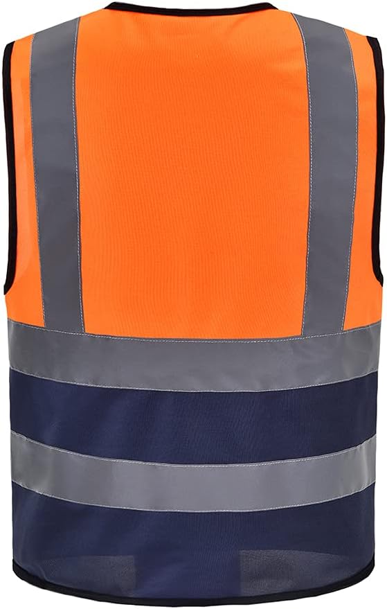 A-SAFETY High visibility vest,Reflective Safety Vest Workwear 7 Pockets Hi Vis Durable Vest with Reflective Tapes 4 Lower Pockets,Orange&Navy XL