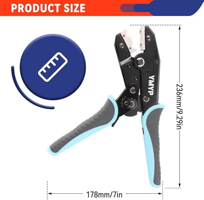 Crimping Tool For Insulated Flag Terminals - Ratcheting Wire Crimper - AWG 22-14 (0.5-2.5mm²) - Electrical Crimping Tool