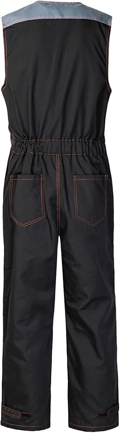 Men's Sleeveless Coveralls Multi-Functional Mechanics Workwear Stylish Work Coveralls Overalls Cargo Jumpsuit