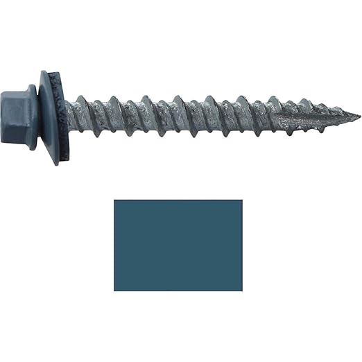 Metal ROOFING SCREWS: (250) 10 x 1-1/2" Ocean Blue Hex Head Sheet Metal Roof Screw. Self starting metal to wood siding screws. EPDM washer. Colored head