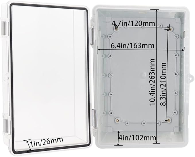 Waterproof Outdoor Electrical Box Junction Box Weatherproof IP67 ABS Plastic Enclosure Switch Router Project Box with Mounting Plate with Wall Bracket 2 Cable Glands Clear 11.4"x7.5"x5.5"