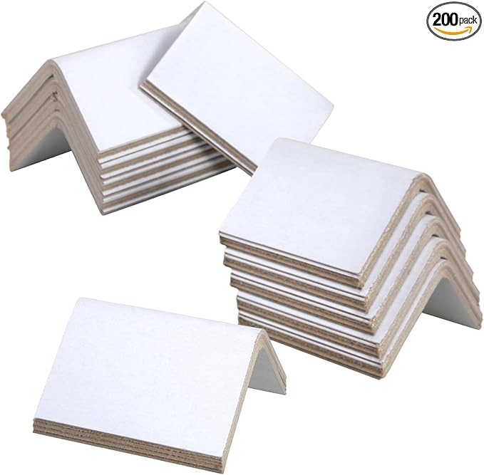 IDL Packaging Cardboard Edge Protectors 2" x 2" x 3", Pack of 200, White, 0.225" Thick - Reinforced V-Board Edge Guards for Pallets - Super-Duty Cardboard Corners for Shipping