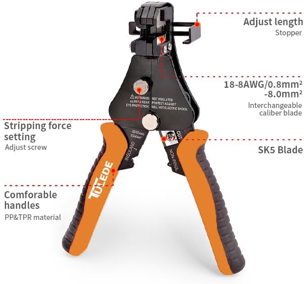 Automatic Wire Stripper, 3 in 1 Stripper/Cutter/Crimping Heavy Duty Multi-Function Wire Strippers Tool for 8-18 AWG Electrical Wire, 7 Inch