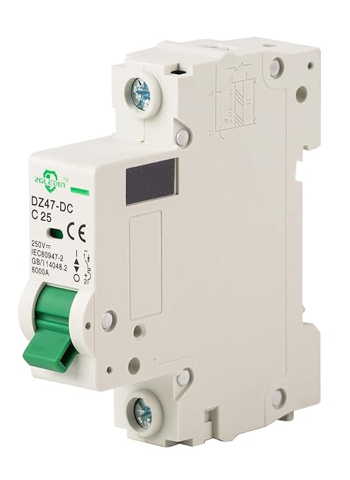 DC Miniature Circuit Breaker, 1 Pole 63 Amp, 110V-250VDC, 6kA Din Rail Mount Breaker with Thermal Magnetic Trip, DZ47-63 C63 1P, DC Solar MCB