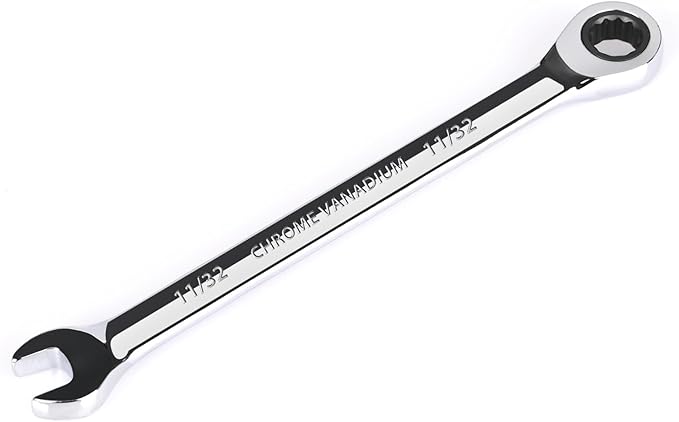 Egofine 11/32 inch Ratcheting Combination Wrench SAE, Industrial Grade Gear Spanner with 12-Point Design, 72-Tooth Ratchet, Chrome Vanadium Steel