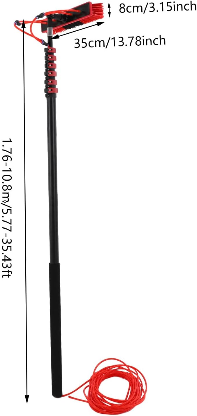 Window Cleaner Tool Washing Equipment Window Solar Panel Cleaning Brush and Pole Water Fed Pole Kit for House Roof Glass Car, 180° Adjustable Brush Head with 4 Water Outlets (35.43ft)