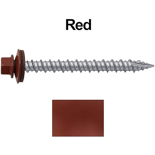 Metal ROOFING SCREWS: (250) 10 x 2" Red Hex Head Sheet Metal Roof Screw. Self starting metal to wood siding screws. EPDM washer. Colored head