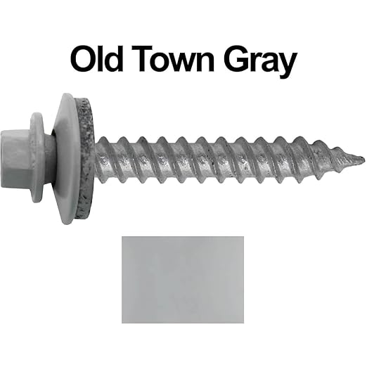 Metal Roofing Screw: (250) 12 x 1-1/2" Old Town Gray Hex Sheet Metal Roof Screw. Sharp Point Metal to Wood siding Screws. 5/8" EPDM Washer.
