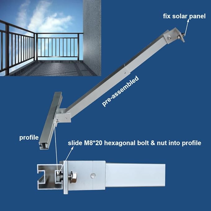 Solar Panel Mounting Brackets Hooks Balcony Railing Holder Power Station Holder for 2 Solar Panels Tilt Angle 0°20-30°