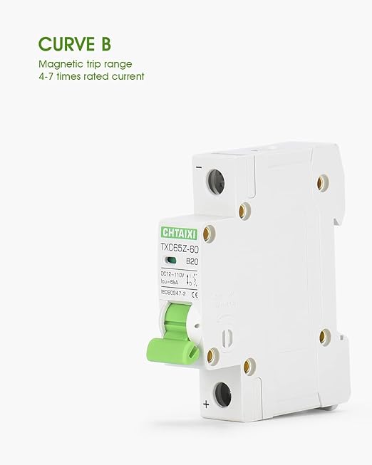 12V-110V DC Miniature Circuit Breaker, 20 Amp 1 Pole Battery Breaker Protector for Solar PV System and RV, Thermal Magnetic Trip, DIN-Rail/Surface Mount, Chtaixi DC Disconnect Switch B20
