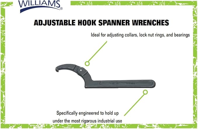 Williams 4-1/2" to 6-1/4" SAE Adjustable Hook Spanner Wrench, Rugged Industrial Tool for Precise Adjustment of Collars, Lock Nut Rings, and Bearings in Demanding Applications