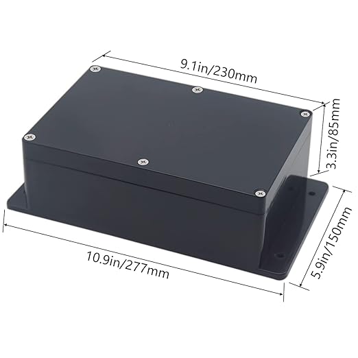 Junction Box, Zulkit Project Box Waterproof Dustproof IP65 ABS Universal Electrical Boxes Enclosure with Fixed Ear Black 9.06 x 5.91 x 3.35 inch (230 x 150 x 85 mm)(Pack of 1)